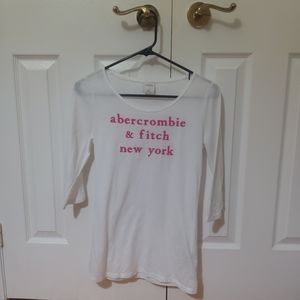 💚 2/$35 Abercrombie Kids white mid sleeve long tee with pink logo